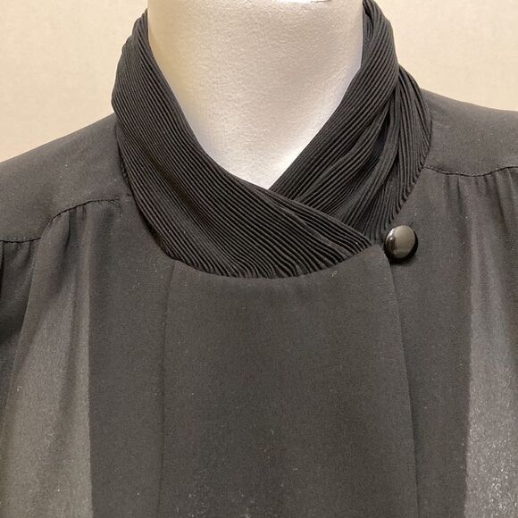 D'Allaird's Vintage Black‎ Chiffon Sheer High Collared Secretary Blouse - Picture 3 of 11
